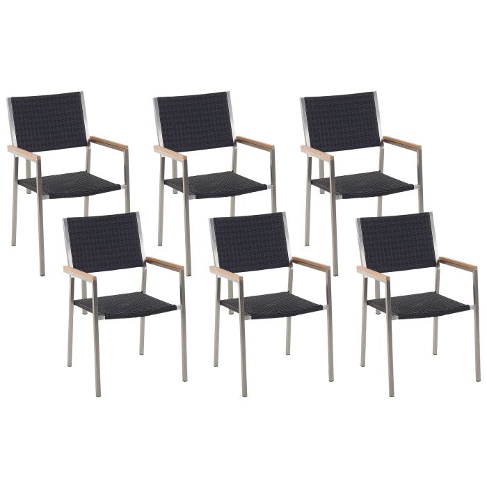 Set of 6 PE Rattan Garden Chairs Black GROSSETO