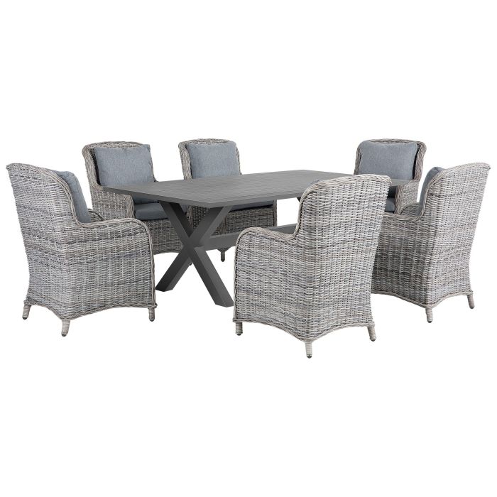 6 Seater PE Rattan Garden Dining Set Grey CASCAIS