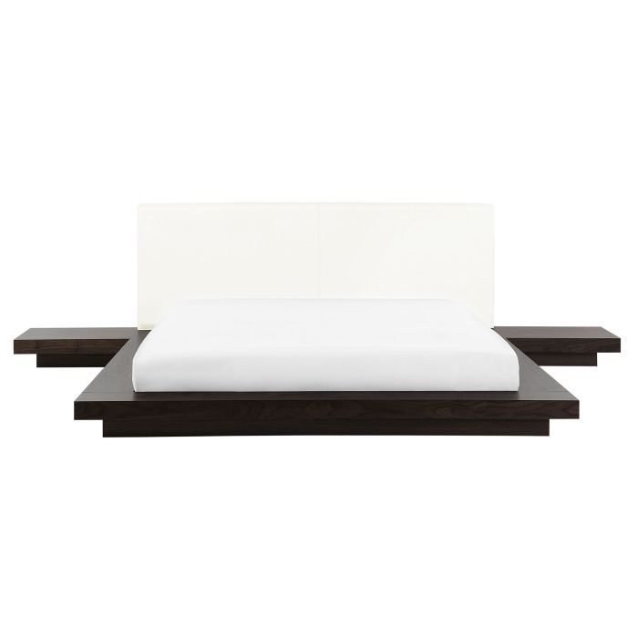 EU King Size Bed with Bedside Tables Dark Wood ZEN
