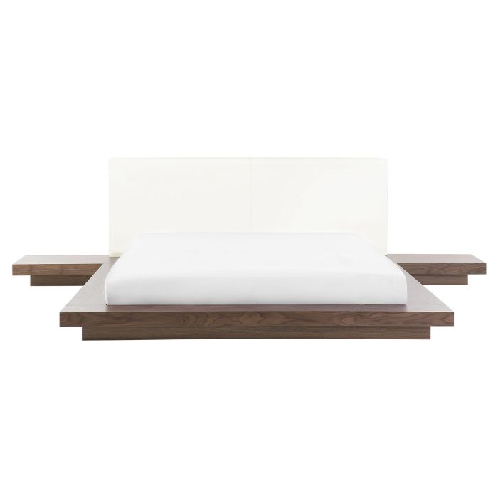 EU King Size Bed with Bedside Tables Brown ZEN
