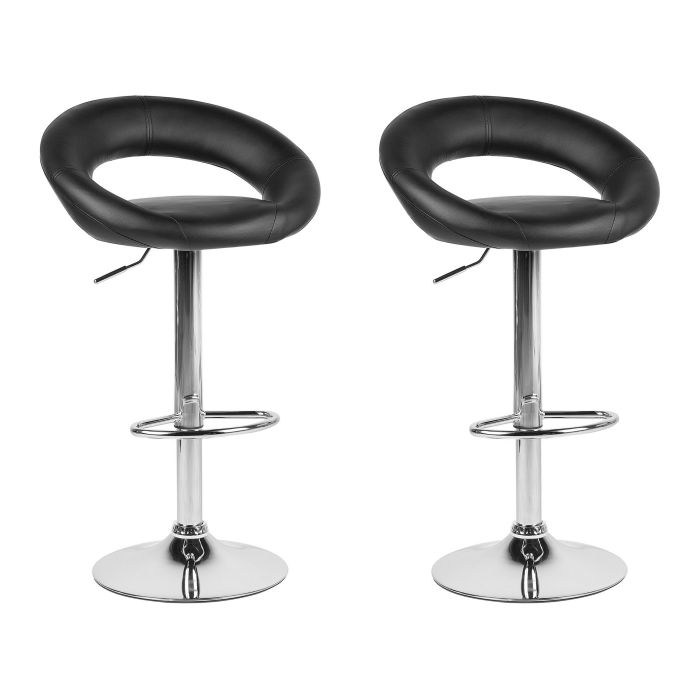 Set of 2 Faux Leather Swivel Bar Stools Black PEORIA