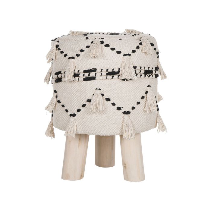 Cotton Footstool Beige with Black THONDI