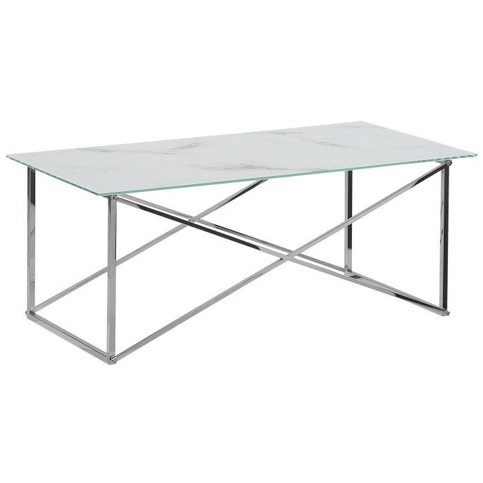 Marble Effect Coffee Table White with Silver EMPORIA