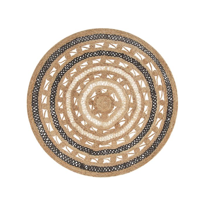 Round Jute Area Rug 140cm Beige with Black