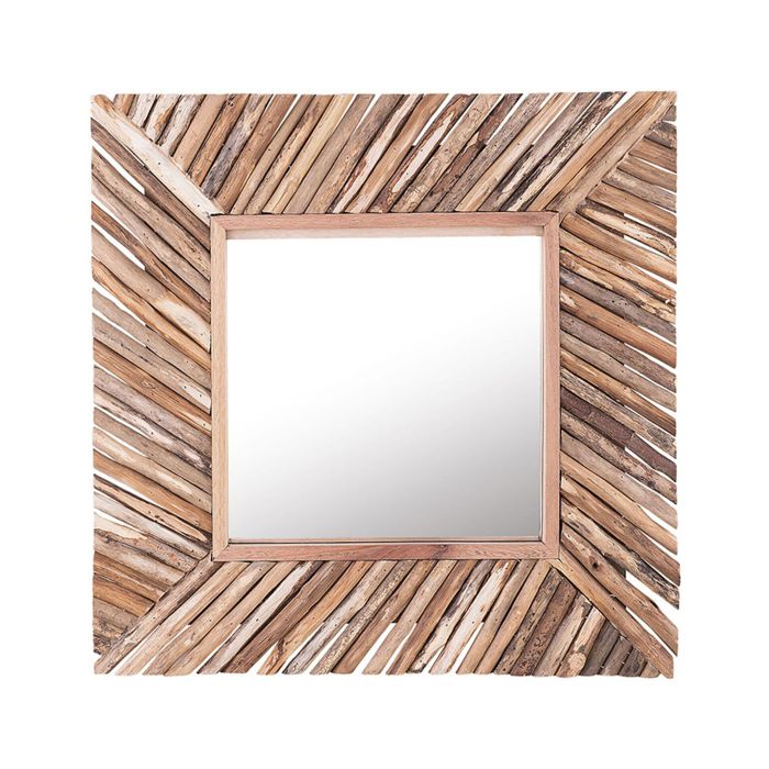 Wooden Wall Mirror 60x60cm Light