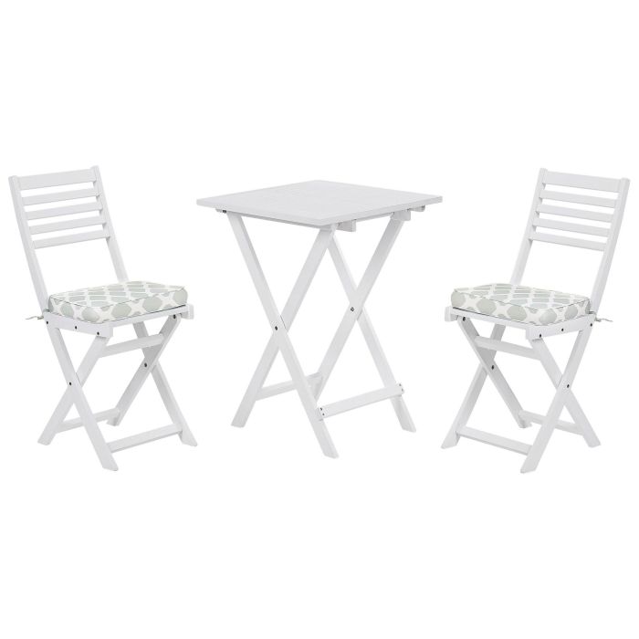 Acacia Wood Garden Bistro Set with Mint Green Cushions White FIJI