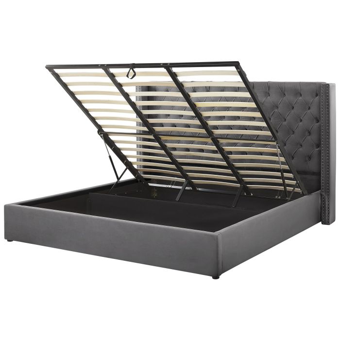 Velvet EU Super King Size Ottoman Bed Grey LUBBON