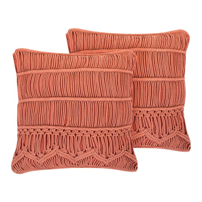 Set of 2 Cotton Macrame Cushions 45x45cm Orange