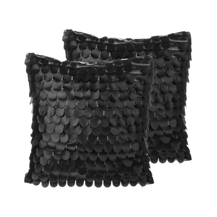 Set of 2 Faux Leather Fish Scale Cushions 45x45cm Black