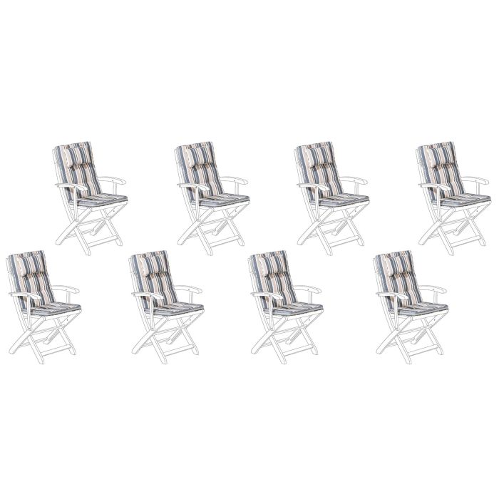 Set of 8 Outdoor Seat/Back Cushions Blue Stripes MAUI