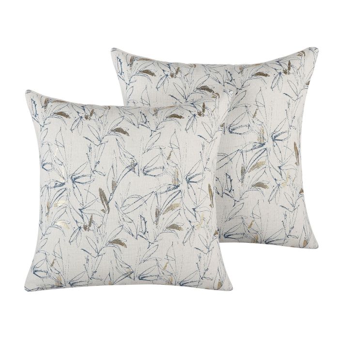 Set of 2 Cushions Floral Pattern 45x45cm Beige