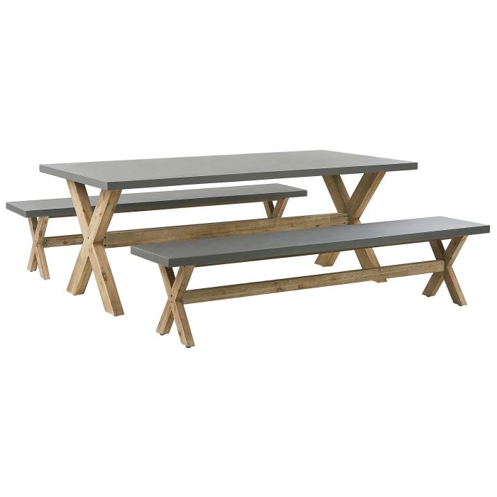 6 Seater Concrete Garden Dining Set Benches Grey OLBIA