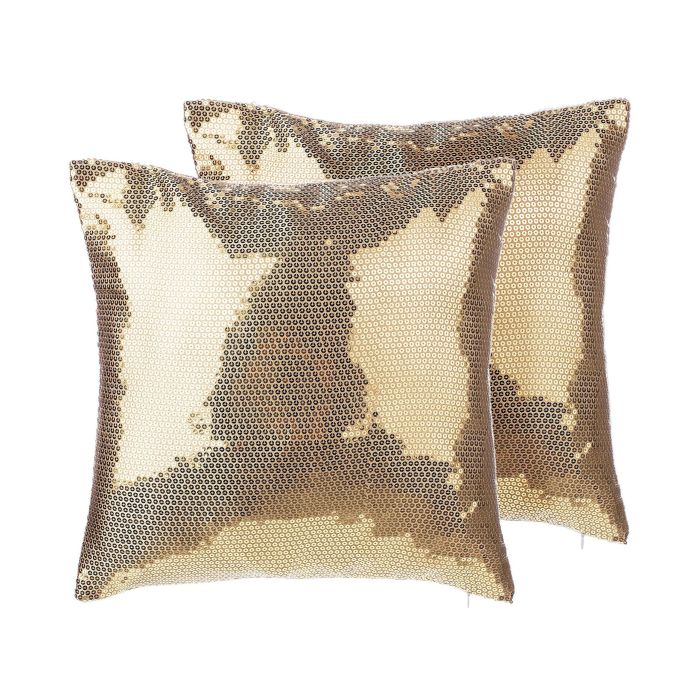 Set of 2 Sequin Cushions 45x45cm Gold