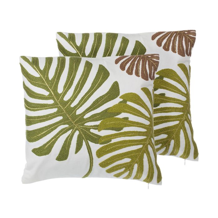 Set of 2 Cotton Cushions Leaf Pattern 45x45cm Green