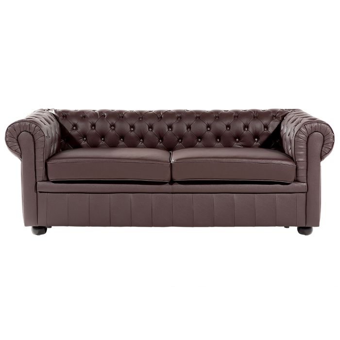 3 Seater Leather Sofa Brown CHESTERFIELD