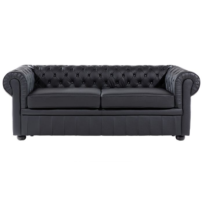 3 Seater Leather Sofa Black CHESTERFIELD