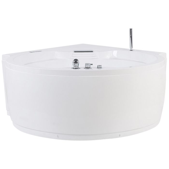 Whirlpool Corner Bath with LED and Bluetooth Speaker White MILANO