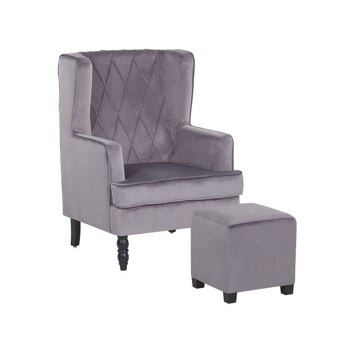 Velvet Armchair with Footstool Grey SANDSET