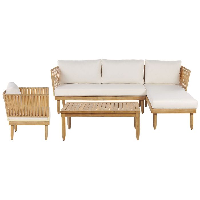 Left Hand 4 Seater Acacia Wood Garden Lounge Set White CREMONA