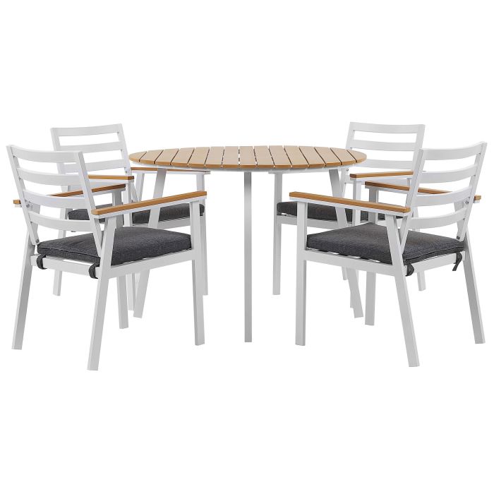 4 Seater Aluminium Garden Dining Set with Grey Cushions White CAVOLI