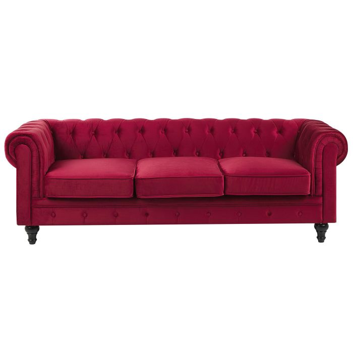 GLENFORD Velvet 3 Seater Sofa - Red