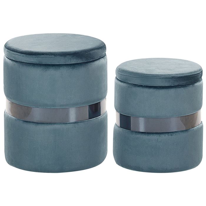 Set of 2 Velvet Storage Pouffes Blue DORIS