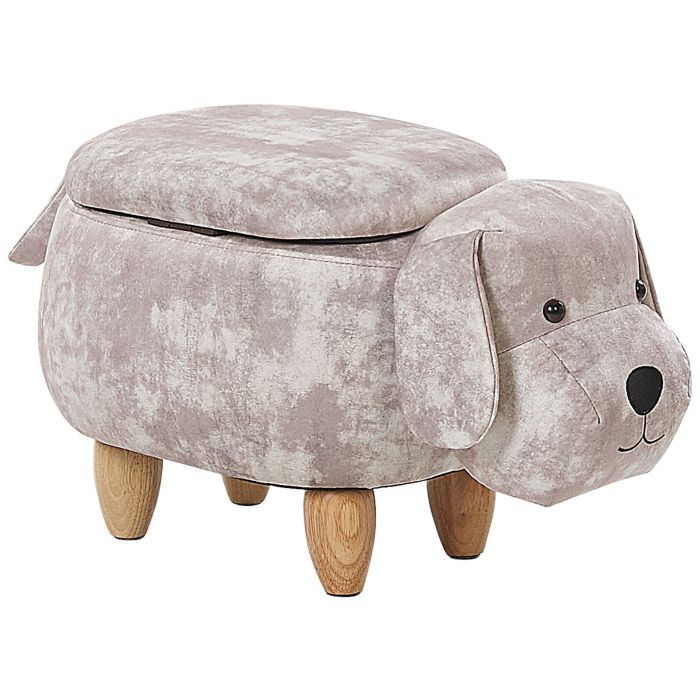 Velvet Storage Animal Stool Beige DOGGY
