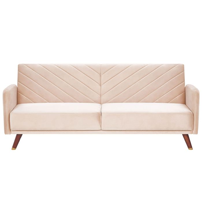 Velvet Fabric Sofa Bed Beige SENJA