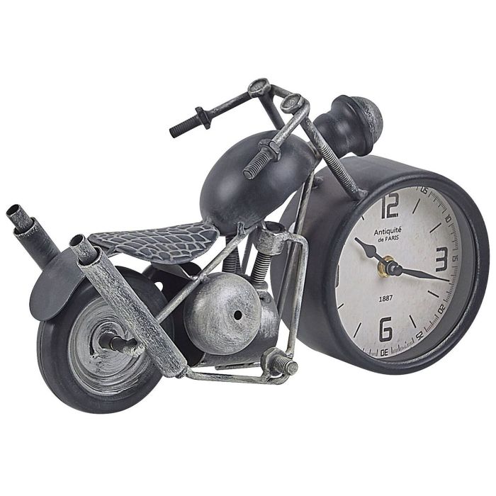Iron Table Clock Motorcycle Black and Silver BERNO