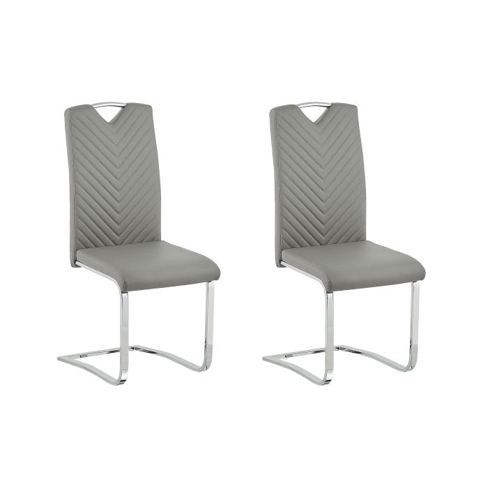 Set of 2 Faux Leather Dining Chairs Light Grey PICKNES
