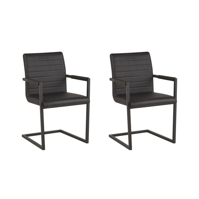 Set of 2 Faux Leather Dining Chairs Black BUFORD
