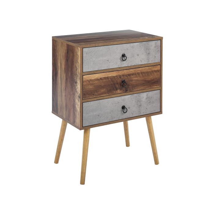 3 Drawer Sideboard Dark Wood with Grey BATLEY