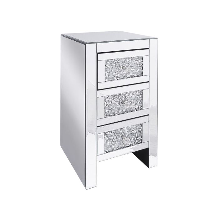 3 Drawer Mirrored Bedside Table Silver LORAY