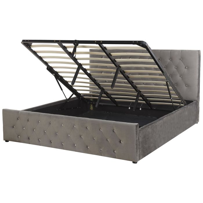 Velvet EU Super King Size Ottoman Bed Grey AMIENS