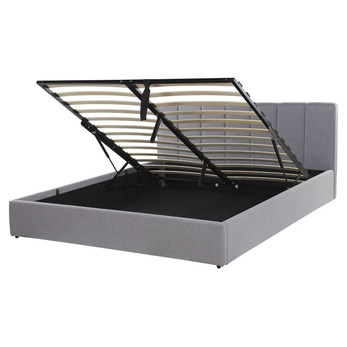 Fabric EU King Size Ottoman Bed Light Grey DREUX