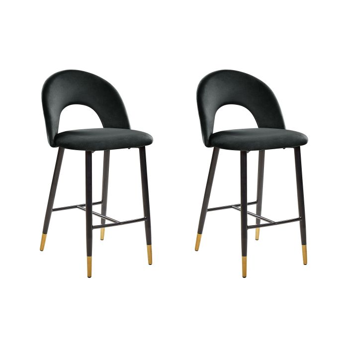 Set of 2 Velvet Bar Chairs Black FALTON
