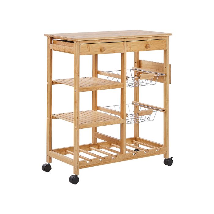 2 Drawer Bamboo Kitchen Trolley Light Wood MORINO