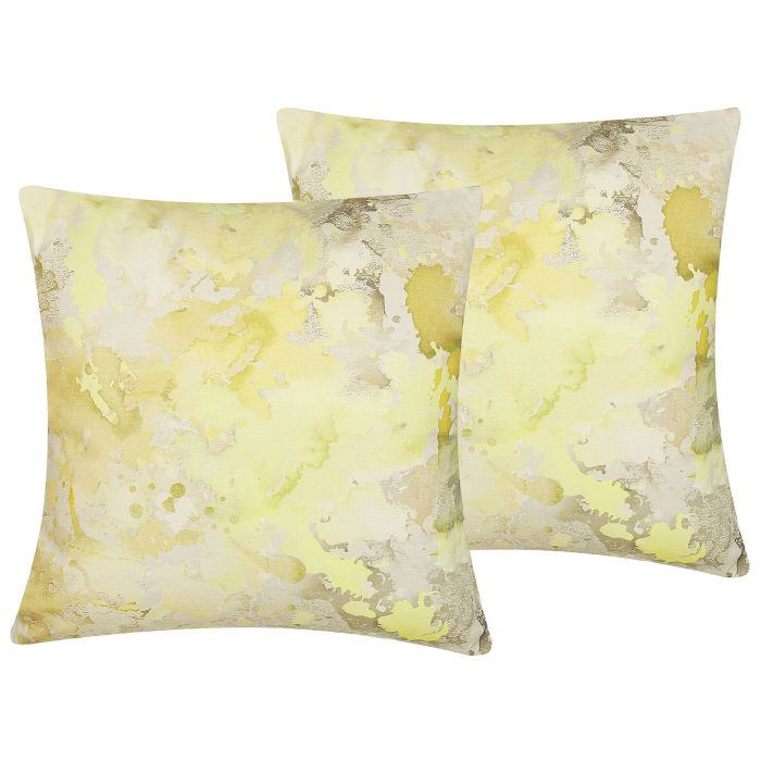 Set of 2 Cushions Abstract Pattern 45x45cm Yellow