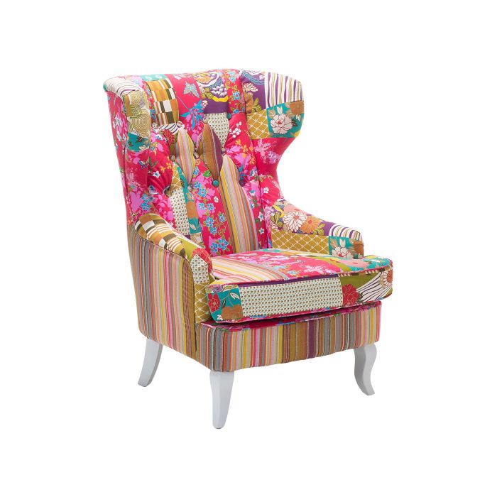 Fabric Wingback Chair Patchwork Pink MOLDE