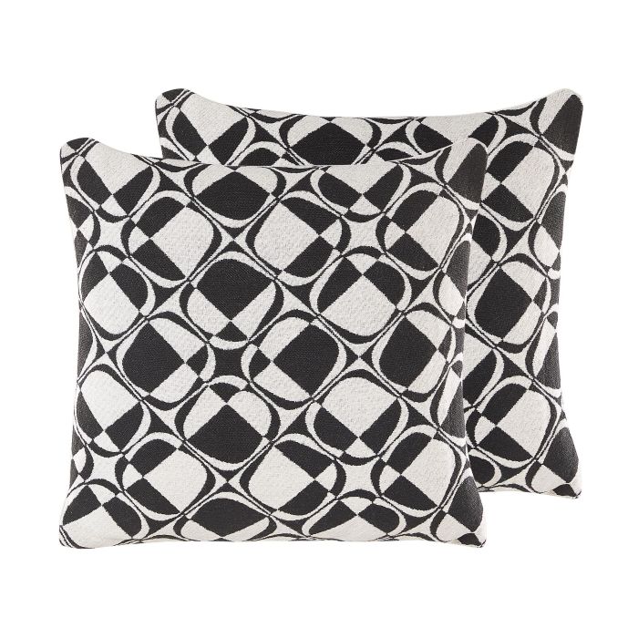Set of 2 Cotton Cushions Geometric Pattern 45x45cm Black and White