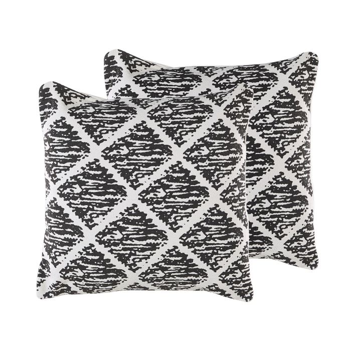 Set of 2 Cotton Cushions Geometric Pattern 45x45cm Black and White