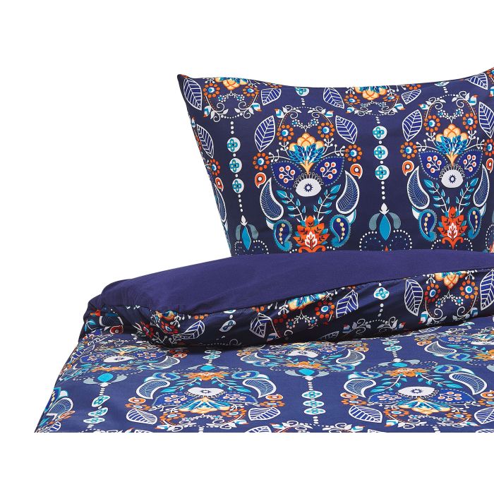 Cotton Sateen Duvet Cover Set Oriental Pattern 135 x 200 cm Dark Blue MADRONA