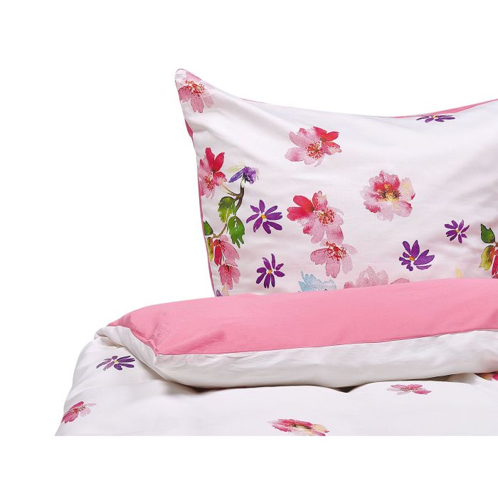Cotton Sateen Duvet Cover Set Floral Pattern 135 x 200 cm White and Pink LARYNHILL
