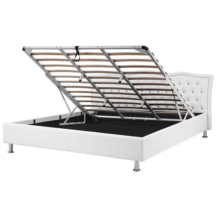 Faux Leather EU Super King Size Ottoman Bed White METZ