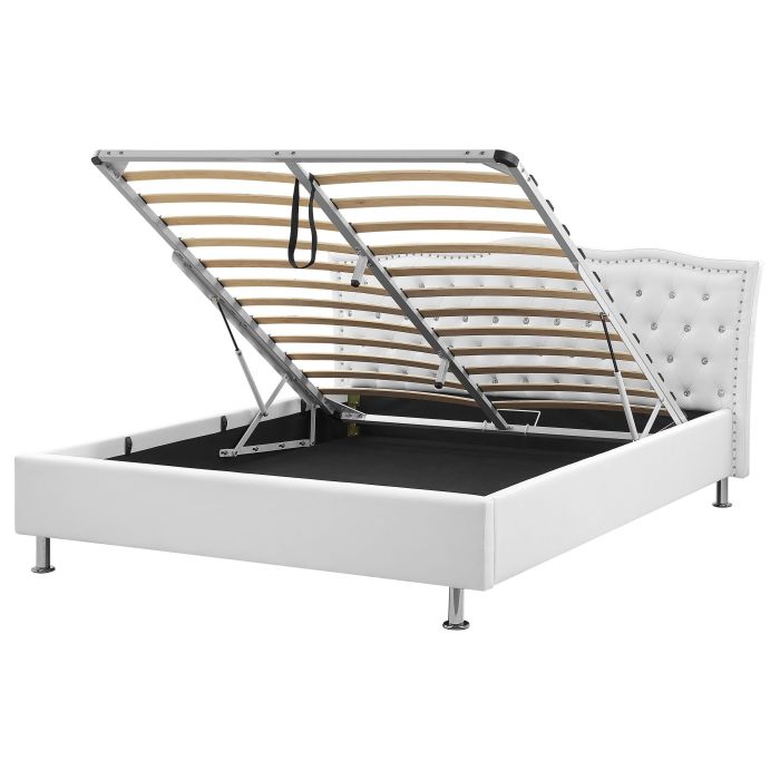 Faux Leather EU King Size Ottoman Bed White METZ