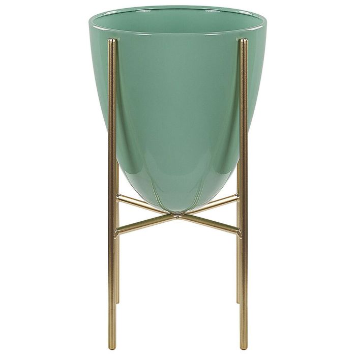 Metal Plant Pot Stand 16 x 16 x 31 cm Green with Gold LEFKI