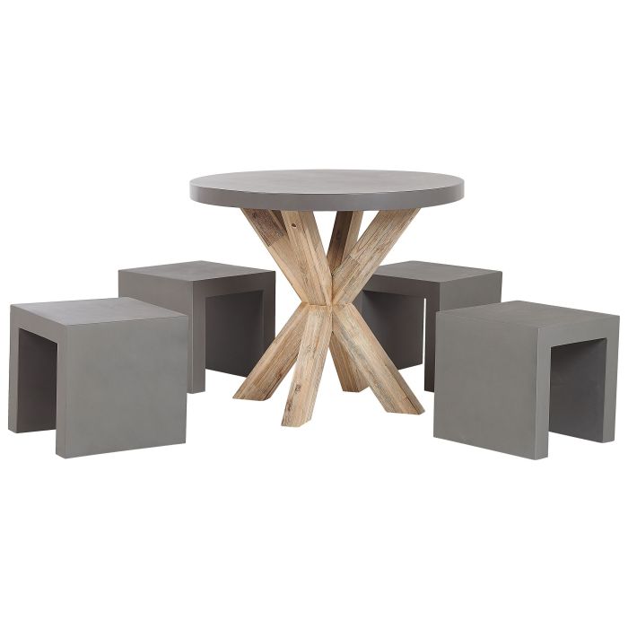 4 Seater Concrete Garden Dining Set Round Table Grey OLBIA/TARANTO