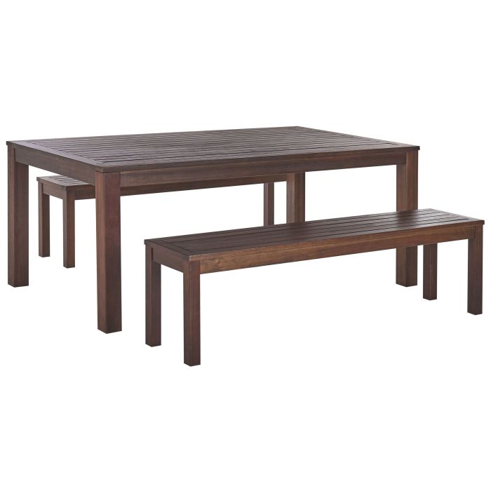 6 Seater Eucalyptus Garden Dining Set Table and Benches Natural TUSCANIA