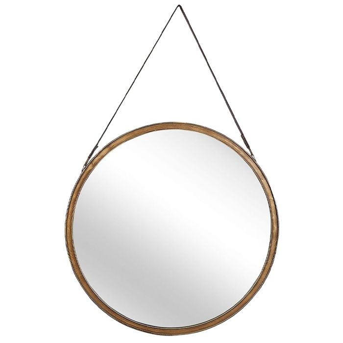 Round Metal Wall Mirror with Strap 60cm Gold