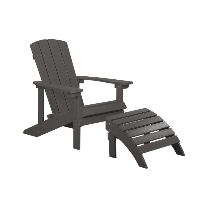Garden Chair with Footstool Dark Grey ADIRONDACK
